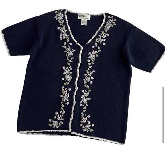 Vintage Embroidered Cardigan Sweater Top Cottagecore Coquette Floral medium - Picture 6 of 11